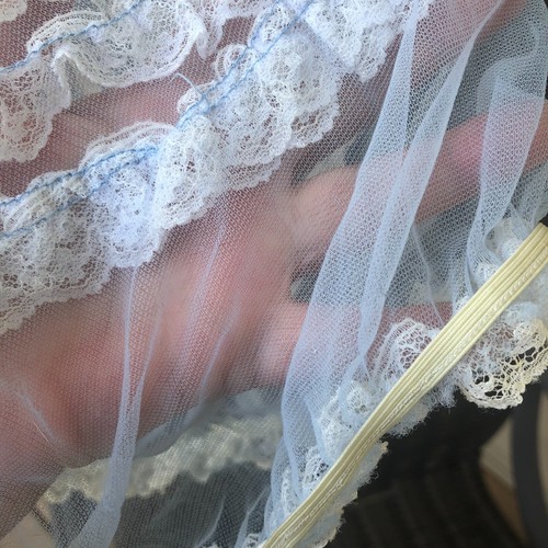 Antique Victorian Baby Blue Nylon Tulle with White Lace NIGHT CAP - Picture 7 of 7