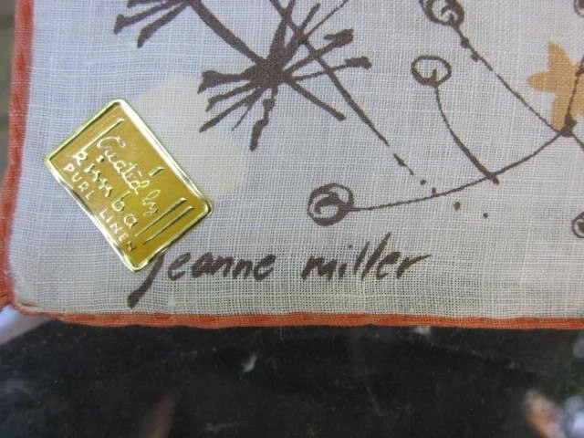 NOS 1950 年代 Jeanne Miller Kimball 亚麻汉基 ~ 鸟类、树木、桌子、花朵 #1 — 第 3/3 张图片