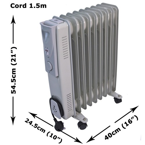 Oil Filled Radiator 2000W Portable Electric Heater 9 Fins 3 settings Thermostat - Picture 4 of 12