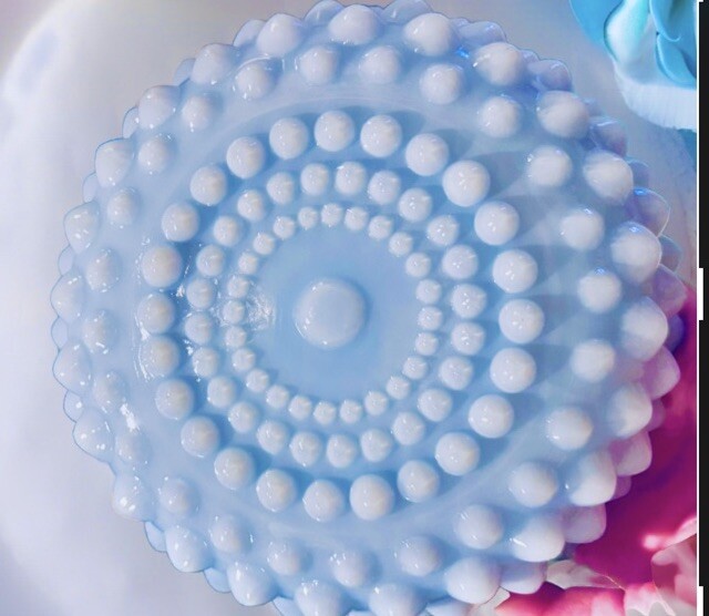 VERY HTF FENTON PASTEL BLUE MILK GLASS HOBNAIL CANDY DISH