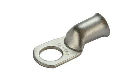 10-Pack 1/0 AWG Ring Terminals - 1/2" Hole, Tin Plated Copper, Uninsulated Lugs