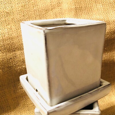 Ceramic Planters square with Built on Catch-trays set 2