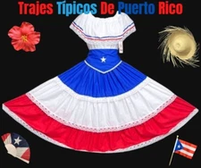 Puerto Rican Flag Skirt Set & Star Belt 3PC Traje Típico Jíbara Boricua Outfit