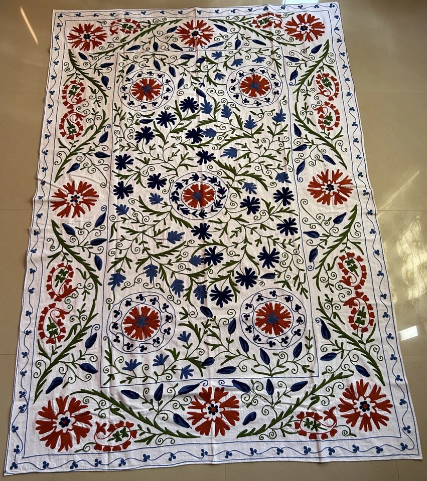Cotton suzani bedspread woolen embroidered for bed , tablecloth, wall hanging - Image 2 of 4