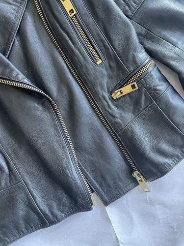 Mango Black Genuine Leather Jacket Size S - Picture 9 of 14