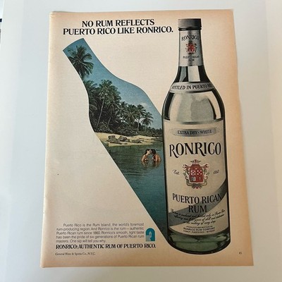 1978 Ronrico Rum Print Ad Original No Rum Reflects Puerto Rico Extra Dry White