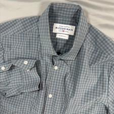 Mizzen Main Leeward Gingham Trim Fit Dress Shirt XXL Blue Stretch Performance