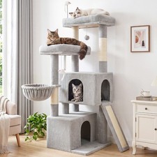 55inch Tall Plush Multi-Level Cat Climbing Tower Condo House with Hanging Basket