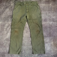 Men's Carhartt Moss Green Relaxed Striaght Twill Canvas Work Pants Sz 36 X 32