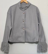 SHEIN Women's Gray Cropped Jacket With Faux Fur Sleeves XL