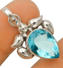 5CT Natural Flawless Blue Topaz 925 Sterling Silver Pendant 1 1/4