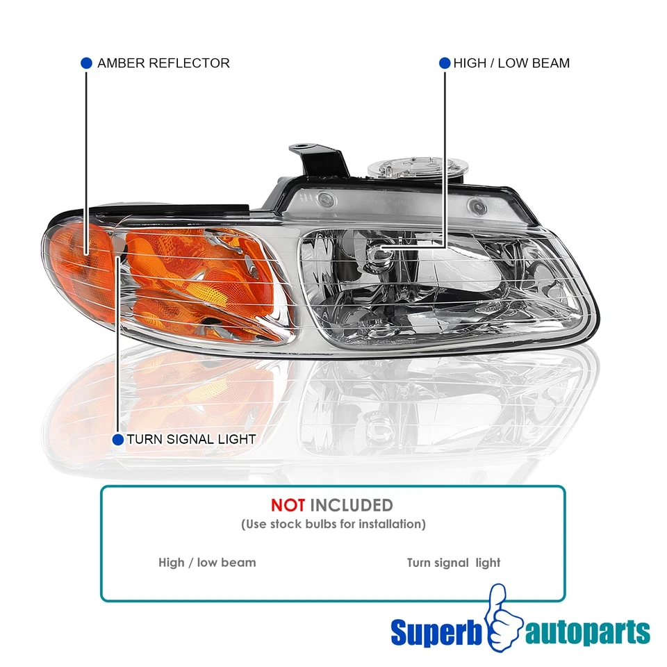 Fit 1996-2000 Dodge Voyager Caravan Chrysler Town Country Headlights Lamps 96-00 Foto 3 de 4