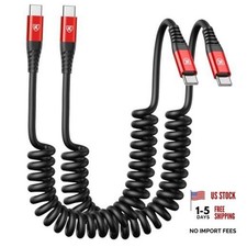 USB C Cable 3ft 2Pack USB C to USB C Charger Cable for Car, Coiled Type 3FT Red