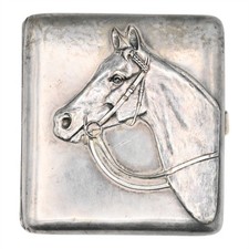 ANTIQUE DESIGNER GEBRUDER KUHN HIGH RELIEF HORSE CIGARETTE CASE BOX 800 SILVER 