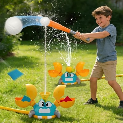 Water Sprinkler for Kids, 3-in-1 Crab Outdoor Toy with Toss Game, Batting Game