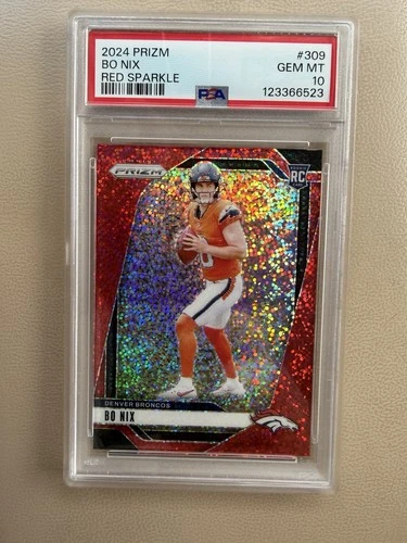 2024 Panini Prizm - Rookies Bo Nix #309 Red Sparkle Prizm (RC) PSA 10