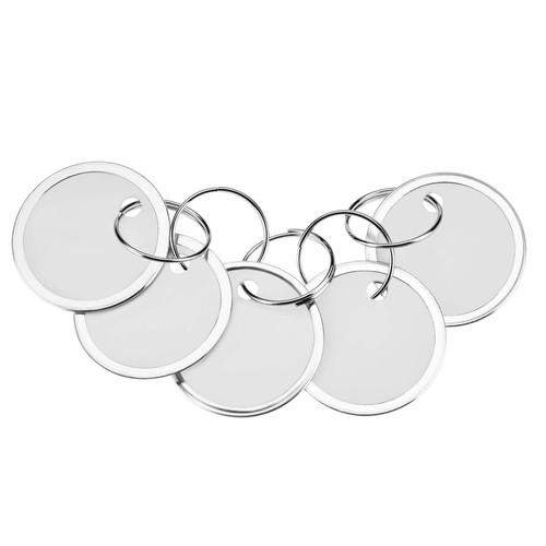 60 Pieces Metal Rimmed Key Tags Round Paper Tags with Split Rings (31mm, White)