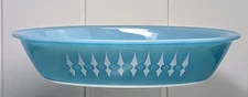 Pyrex Agee Turquoise Picket Fence Oval Pie Dish 