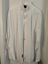 Jos A Bank 17.5 x 36 Wing Collar White Cotton Tuxedo Shirt French Cuffs EUC