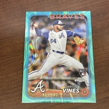  Darius Vines Rookie Card RC 2024 Topps ChromeAqua Raywave /199 #197. rookie card picture