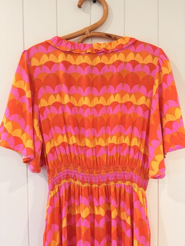 Orange Sherbet Size 14 Pink Orange Yellow Short Sleeve Maxi Dress Ruffle - Picture 9 of 16