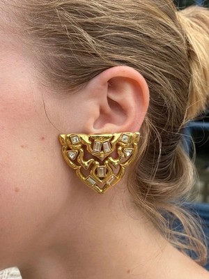 Vintage YSL Yves Saint Laurent Ohrclips Ottoman Strass Gold 90s Earrings RARE