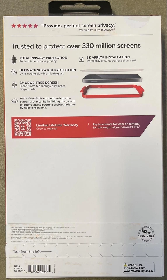 ZAGG InvisibleShield Glass Elite Privacy 360 iPhone 15 Pro Max Screen Protector - Image 2 of 2