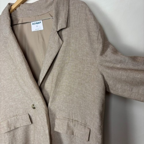 Old Navy Women's Linen Blend Neutral Tan Beige Blazer Jacket XL Preppy Academia - Picture 5 of 16