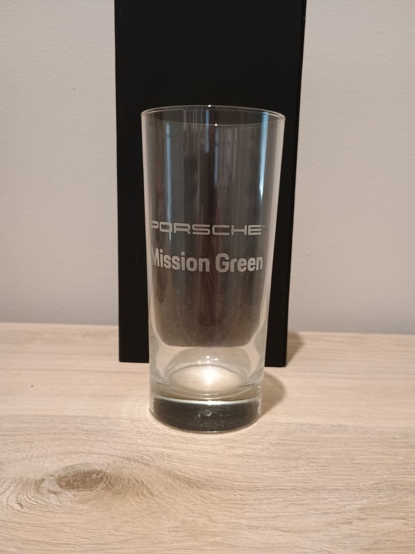 PORSCHE 12 Oz DRINKING GLASS "Mission Green" (ONLY 1) no box, excellent cond.￼