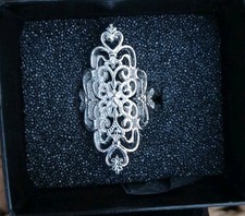 925 Sterling Silver Size 7 Ornate Filagree Long Pointed Ring