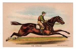 Card, Lithograph, TOM BOWLING, Race Horse, reprint Currier & Ives, Kentucky 1881