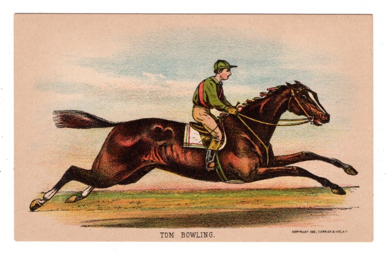 Card, Lithograph, TOM BOWLING, Race Horse, reprint Currier & Ives, Kentucky 1881