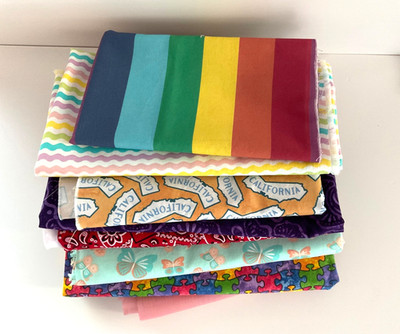 New fabric remnants, cotton, various colors and dimensions, 6+ yds of material. 