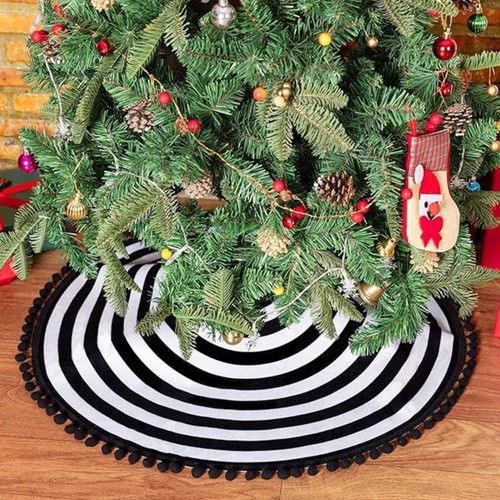 Christmas Tree Skirt Halloweens Black and White Striped Tree Skirts Holiday - Picture 4 of 9