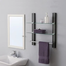 Neu Home Deluxe Tempered Glass Shelf with Towel Bar