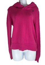 Ralph Lauren Sport Womens Sweater L Hot Pink Chunky Knit Funnel Neck Pullover