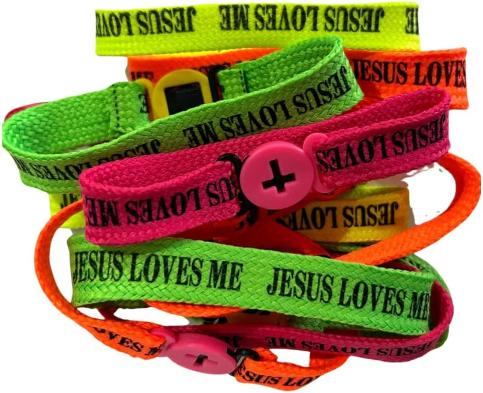 72 Bulk Count of Nylon “Jesus Loves Me” Friendship Bracelets for Churches Party