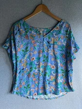 Loft Blouse Womens Large Floral Boho Peasant Flowy Beachy Tunic Pullover