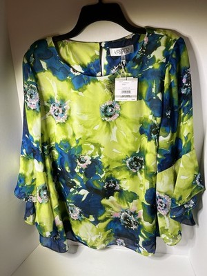 Kasper Printed Crewneck Ruffle-Sleeve Blouse Kiwi Riviera-NWT -Size 1x