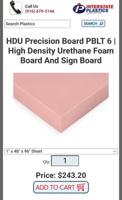 Precision Board HDU Precision Board PBLT 6 | High Density Urethane Foam...