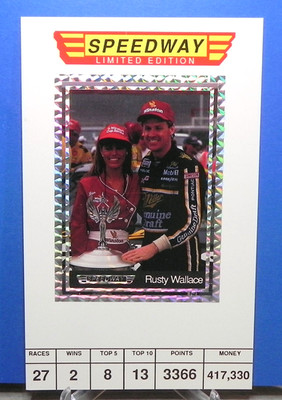 Rusty Wallace 1991 SPEEDWAY Silver Prism Stats Card  3.75'' x 6'' _ Exact Card (S)