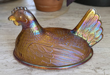 TOP Only Vtg Indiana Glass Hen on Nest Golden Carnival Amber Iridescent HON