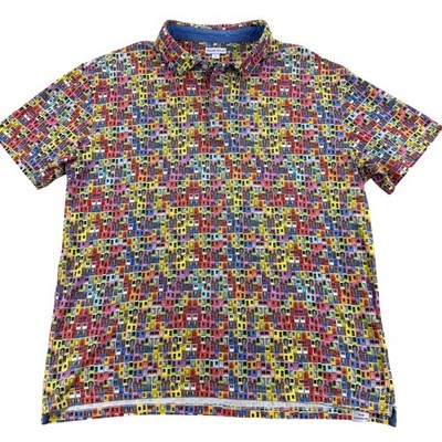 Coton Doux Polo Shirt Mens XL Multicolor Graphic Door Print Cotton Casual Top