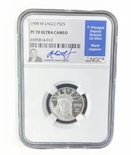 1998-W Platinum Eagle p$25 NGC SIGNED 1/4 oz Rhett jeppson