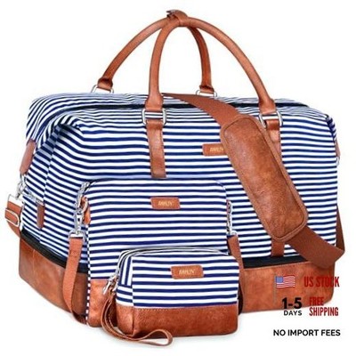 Weekender Bags for Women - 21'' Travel Duffle with Shoe A3-Blue Strip