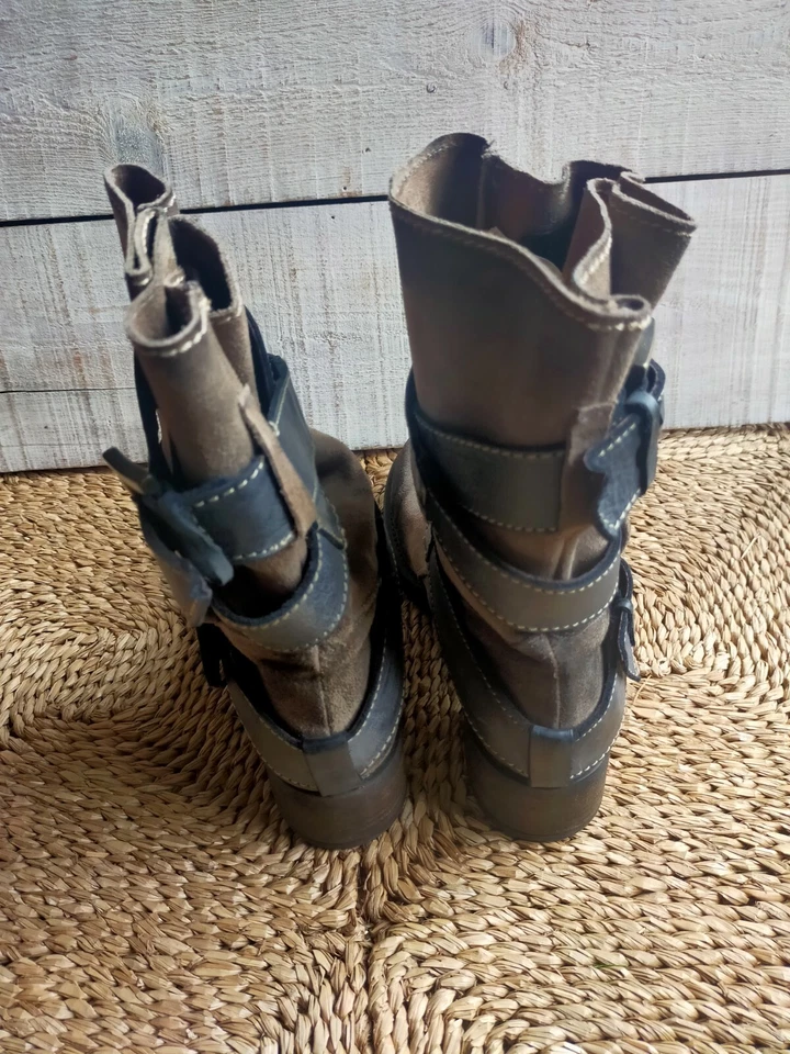 bottines khrio  nubuck taupe et cuir bleu 39 - Photo 4/4