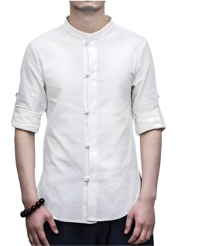 Casual Men's Plus Size Long Sleeve Linen Blend Cardigan Shirt for All Seasons - - Picture 47 of 48