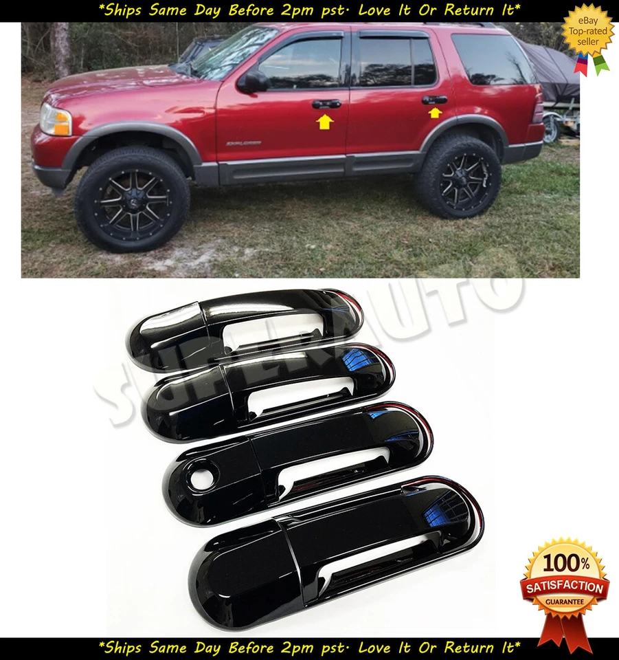 Manija de puerta negra brillante + cubiertas de puerta trasera para Ford Explorer Sport Trac 2007-2010 Foto 2 de 3