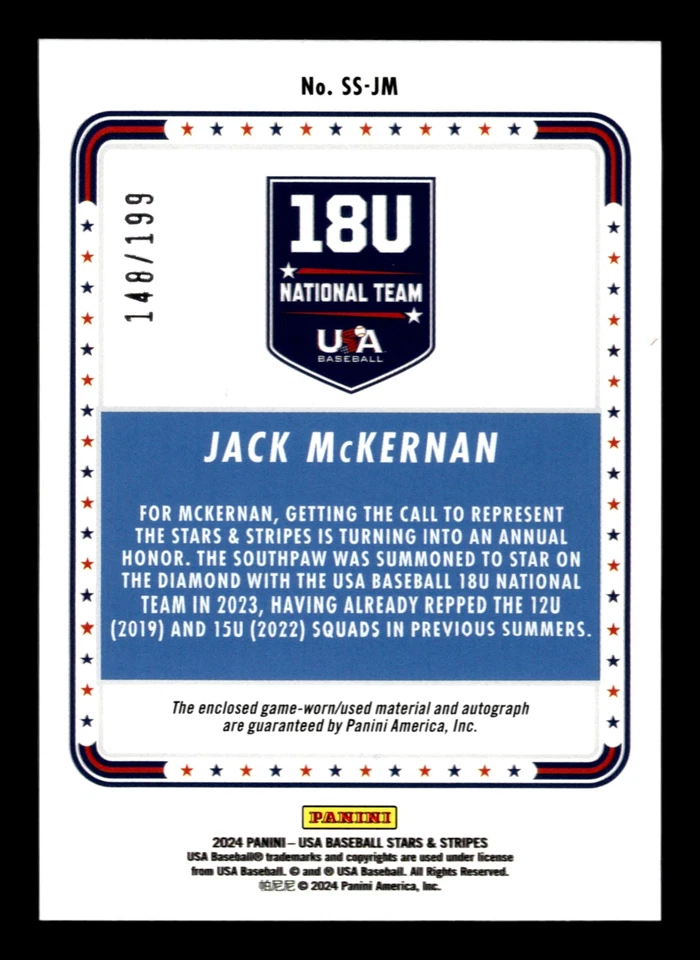 2024 Panini Stars & Stripes JACK MCKERNAN SIGNATURE MATERIAL AUTO 148/199 SS-JM - Image 2 of 2