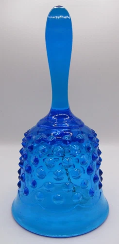 VINTAGE FENTON BLUE HOBNAIL GLASS - MINT - 70s - RUFFLED BASE 6" BELL BELLS